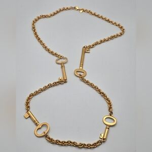 Vintage Monet Key Charm Statement Necklace Gold Plated GP